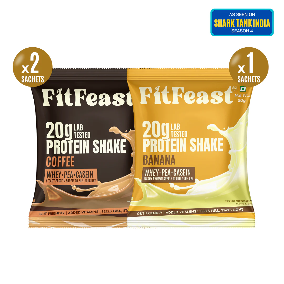 Protein Sachet : 2 Coffee, 1 Banana Flavour (50g Each)